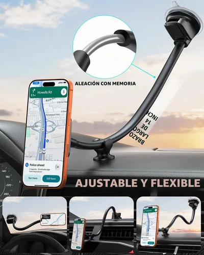Vista 2 de 1Zero Soporte magnético para teléfono para automóvil, extensión de brazo largo de cuello de cisne de 14 pulgadas, soporte universal para parabrisas