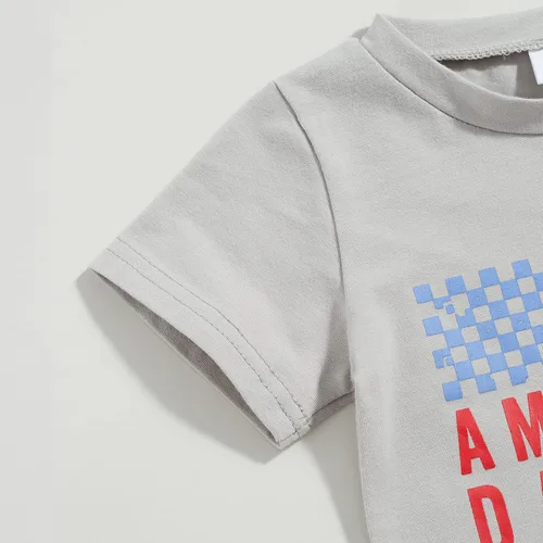 Vista 5 de Conjunto de camisetas con estampado de letras y colores contrastantes para el Día de la Independencia