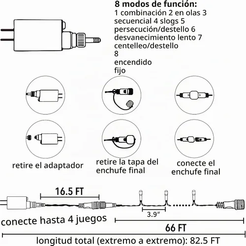 Vista 2 de TW SHINE Luces de Navidad verdes, 200 luces LED de Navidad para exteriores de 66 pies enchufables con 8 modos, cable verde impermeable, luz del día