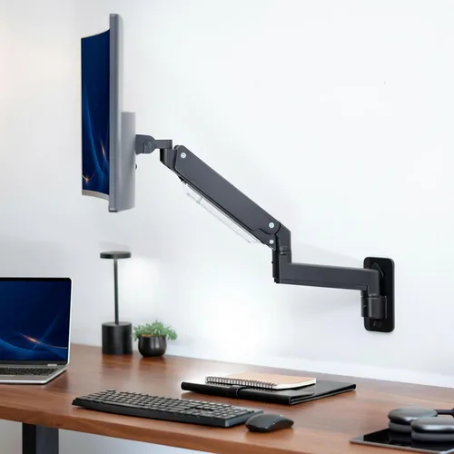 Vista 2 de VIVO Brazo de Monitor de Aluminio Premium de Servicio Pesado para Pantallas Ultraanchas de hasta 49 pulgadas y 44 libras, Montaje de Pared Negro