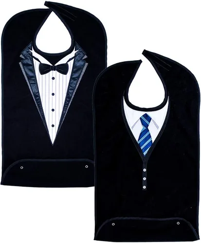 Vista 7 de Baberos para adultos lavables para hombre, protectores de ropa para comer, babero de tela de rizo para adultos mayores, diseño bordado, impermeable