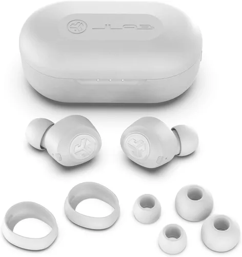 Vista 4 de JLab JBuds Air True Auriculares inalámbricos Bluetooth + funda de carga, blanco, resistencia al sudor IP55, conexión Bluetooth 5.0, firma de 3