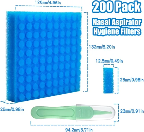 Vista 2 de Paquete de 200 filtros higiénicos de aspirador nasal de alta calidad, repuesto para filtros de aspirador nasal de bebé, sin BPA, ftalatos y látex