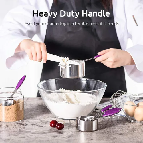 Vista 8 de U-Taste Juego de tazas y cucharas medidoras de acero inoxidable 18/8 y juego de pinzas de cocina de alta resistencia al calor de 600ºF (morado)