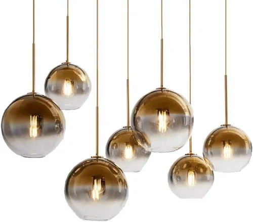 Vista 6 de Lámpara colgante de vidrio de color gradiente, lámpara colgante moderna de vidrio (Oro, 20 cm)