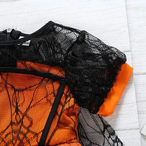 Vista 3 de Vestido de Halloween para bebés y niñas vestido de tul de encaje disfraz de bruja disfraz de Halloween
