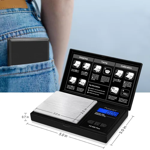Vista 5 de Báscula digital de bolsillo de gramos Fuzion, precisión de 0.01 gramos, báscula de monedas pequeñas de 500 g, báscula de joyería, básculas digitales