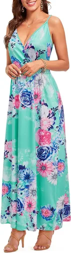 Vista 3 de LAISHEN Vestido de verano para mujer cuello en V floral sin espalda con bolsillo