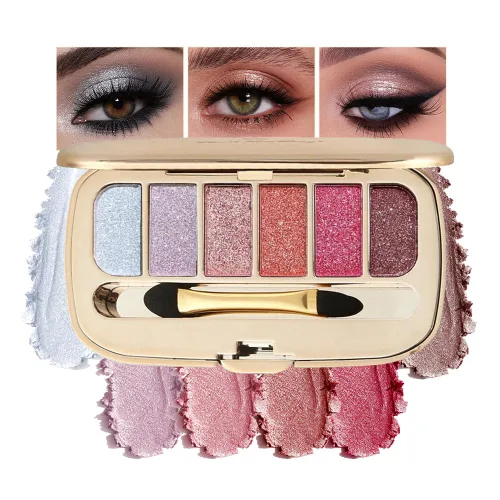 Vista 8 de Paleta de sombras de ojos de acabado múltiple, paleta de brillo metálico mate con polvo sedoso y suave, destello fino y duocromático, sombras 2#