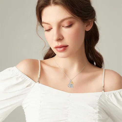 Vista 2 de Collar de plata de ley con diseño de animales, gato, perro, conejo, sirena, vaca, lobo, caballo, koala, jirafa, mariposa, libélula, murciélago