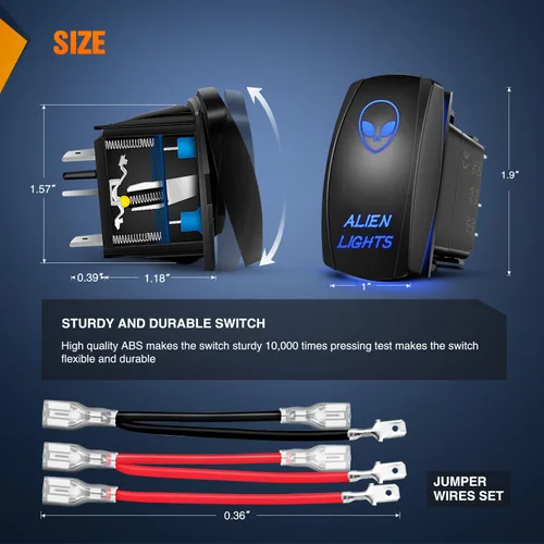 Vista 2 de Nilight Alien Lights interruptor basculante con barra de luz LED de 5 pines; láser de encendido/apagado; interruptores SPST 20 A/12 V, 10 A/24 V