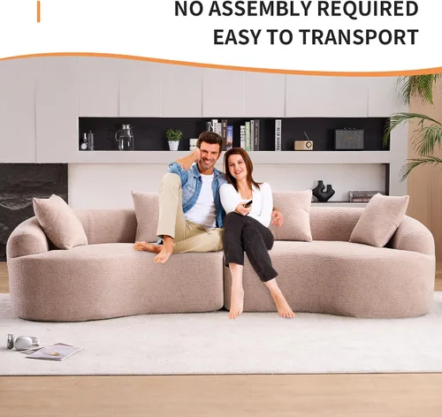 Vista 6 de Sofá modular curvado de 110 pulgadas para sala de estar, moderno sofá modular de felpa de felpa de gran tamaño con asiento profundo comprimido sin