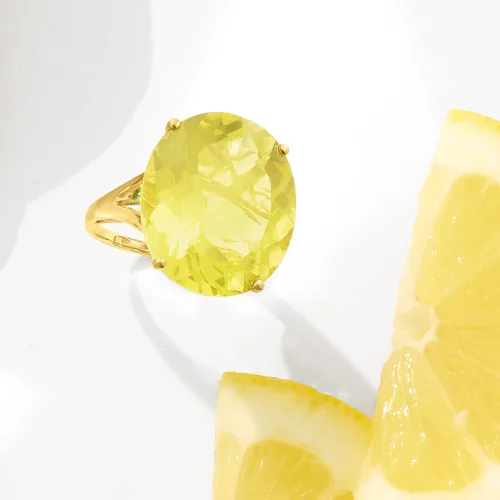 Vista 6 de Ross-Simons Anillo de cuarzo limón de 20 quilates en oro amarillo de 14 quilates
