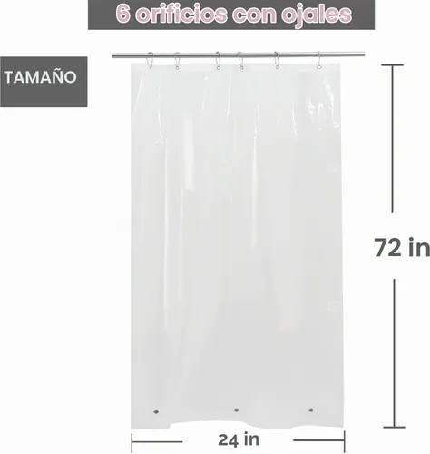 Vista 2 de Forro de cortina de ducha estrecho de 24 x 72 pulgadas con imanes inferiores y clips magnéticos para mantener cerrado, forro de ducha pequeño
