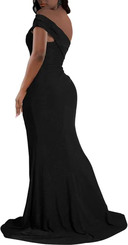 Vista 2 de ZonJie Vestido de fiesta de cóctel casual para mujer, sexy, con hombros descubiertos, con volantes, elegante, vestido de noche para baile