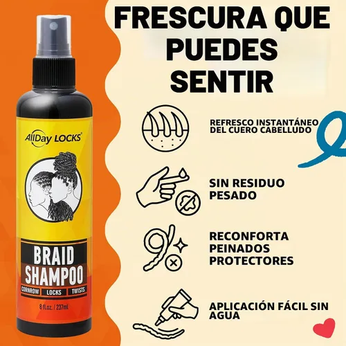 Vista 4 de AllDay Locks Champú trenzado, spray sin enjuague, limpia la acumulación