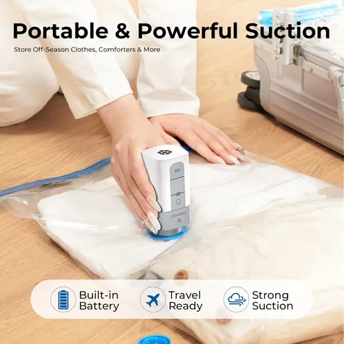 Vista 5 de ETENWOLF Bolsas de almacenamiento al vacío para viajes con bomba inalámbrica recargable, bolsas de sellado al vacío para ropa y viajes, bolsas