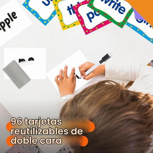 Vista 5 de First Sight - Tarjetas de palabras de primera vista, 100 tarjetas de primera palabra y 96 tarjetas borrables de doble cara en blanco con un bolsillo