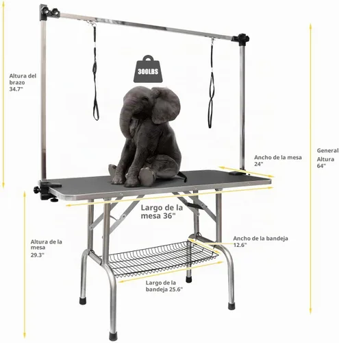 Vista 2 de ROOMTEC Mesa de aseo para perros de 36", estación plegable de baño para mascotas con brazo de altura ajustable/lazo/bandeja de malla Negro