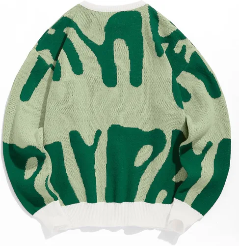 Vista 33 de ZAFUL Y2K - Suéter casual con estampado de llama estética para hombre, suéter de punto holgado, manga larga, cuello redondo