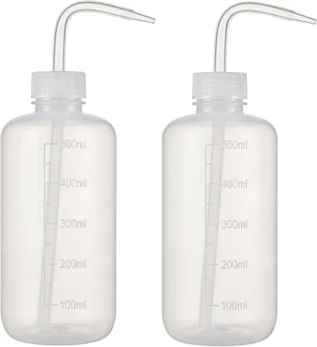 Vista 7 de 2 botellas de lavado graduadas de plástico translúcido blanco de 8.5 fl oz/8.8 oz con boquilla de punta curvada, recipientes de aceite y agua