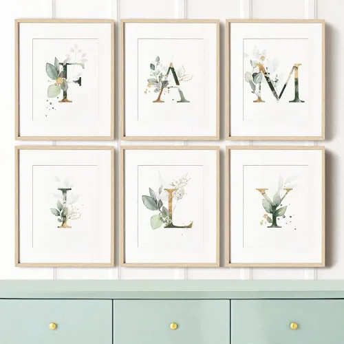 Vista 2 de Tema familiar botánico simple vida verde hoja pintura decoración de pared baño impresión arte juego de 6 (8 x 10 pulgadas), hojas bohemias