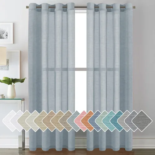 Vista 92 de H.VERSAILTEX Cortinas de lino de mezcla natural para sala de estar/cortinas de lino semitransparentes reductoras de luz de 54 pulgadas de largo