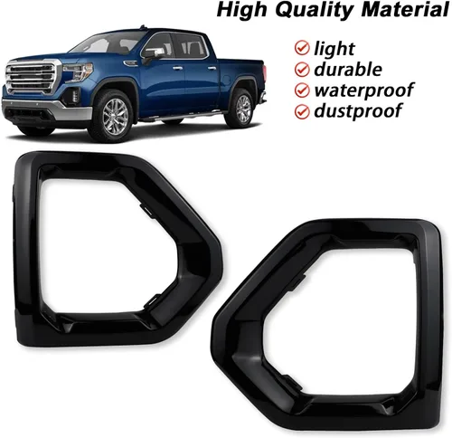 Vista 3 de 1 par de cubierta de bisel de luz antiniebla delantera, repuesto exterior compatible con GMC Sierra 1500 de 4 puertas 2019-2021 Denali SLT AT4 Marco