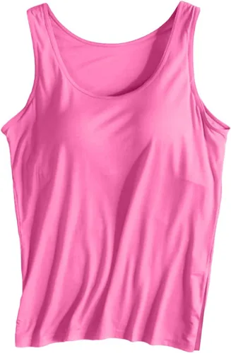 Vista 13 de Camiseta sin mangas con brasier integrado para mujer, sin mangas, correa ancha, ropa de dormir básica, para entrenamiento, yoga, camisola acolchada