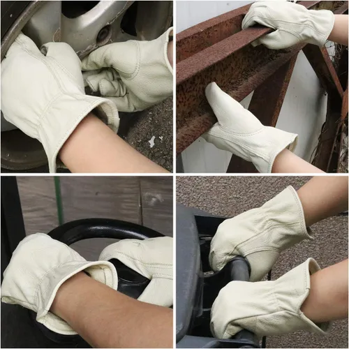 Vista 6 de HANDLANDY HLDD Leather Work Gloves for Men & Women, Adjustable Wrist Cowhide Gardening Glove with Reinforced Palm for Driver