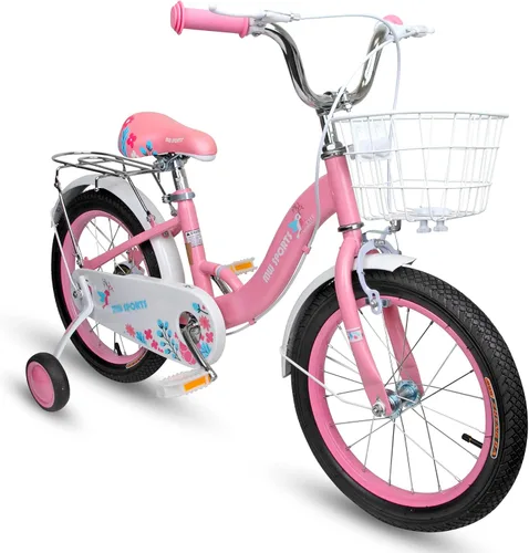 Vista 8 de Slippery Racer MW Sports - Bicicleta infantil de 16 pulgadas con ruedas de entrenamiento extraíbles, frenos de mano y estante de relé trasero