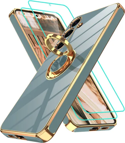 Vista 240 de Funda para Motorola Moto G 5G 2024: Funda Moto G Play 5G 2024 con 2 piezas de protectores de pantalla, soporte de anillo de rotación de 360°