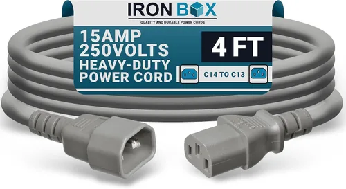 Vista 14 de IronBox Electric - Cable de Alimentación C14 a C13 de Servicio Pesado, 15A, 250V, Cable de Extensión para Computadora 14/3 AWG - Cables