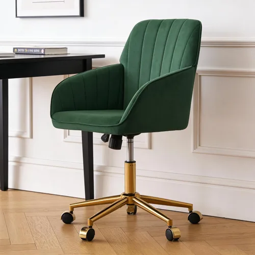 Vista 19 de Silla de escritorio de oficina en casa, cómoda silla de computadora de terciopelo con asiento de respaldo, 300 libras de altura ajustable ergonómica
