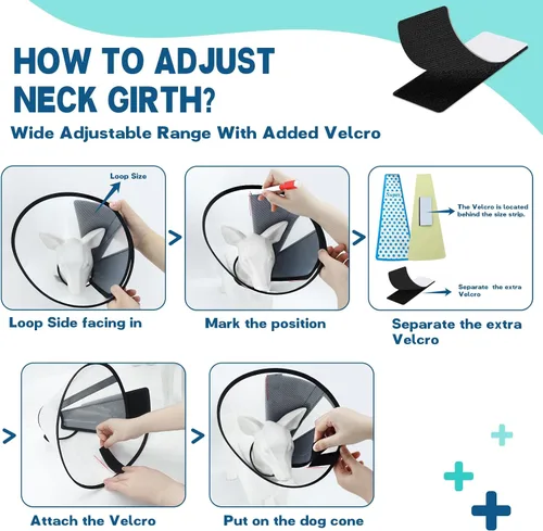 Vista 2 de Supet - Collar de cono para perro ajustable después de la cirugía, collar y cono de recuperación para mascotas cómodo y práctico de plástico