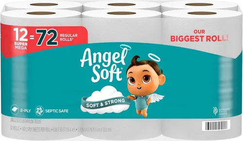 Vista 11 de Angel Soft Papel higiénico, 4 mega rollos = 16 rollos regulares, suave y resistente Everyday use toilet tissue, household essentials, long-lasting