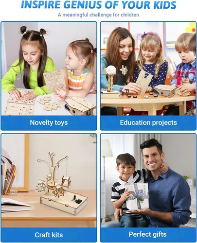 Vista 7 de Poraxy Kits STEM para niños de 8 a 10 a 12 años, 5 juegos de rompecabezas 3D de madera, experimentos educativos de ciencia, proyectos