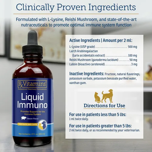 Vista 3 de Rx Vitamins Liquid Immuno - Apoyo inmunológico para perros y gatos - 2 onzas, tocino