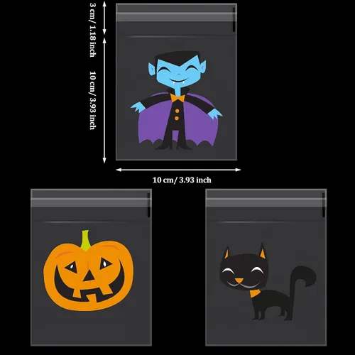 Vista 2 de Joottuan 320 bolsas de golosinas de Halloween, bolsas autoadhesivas transparentes de celofán, bolsas de plástico para galletas y dulces para regalos