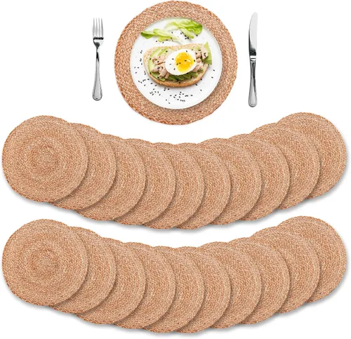 Vista 15 de Eco Crave - Juego de 2 manteles individuales redondos tejidos de yute, natural, 33 cm, estilo boho, rústico, de granja, tejido a mano