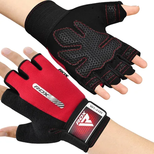 Vista 9 de RDX Guantes de levantamiento de pesas para gimnasio, entrenamiento de fitness, protección completa acolchada antideslizante, ultra ventilados