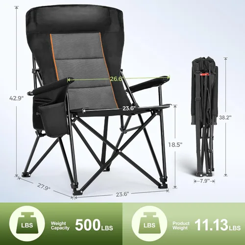 Vista 2 de LET'S CAMP Sillas de camping de gran tamaño Silla de césped resistente con Negro