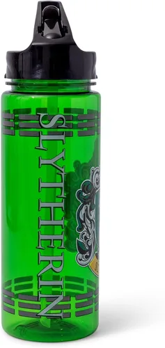 Vista 2 de Silver Buffalo Harry Potter Movie 1-8 Slytherin Crest with Dashes Botella de agua Tritan con popote abatible, 20 onzas