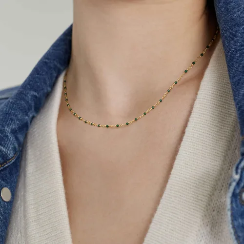 Vista 2 de MEVECCO Gargantilla de cadena chapada en oro de 14 K, largo collar de cadena delicado y bonito chapado en oro, delicada gargantilla a la moda