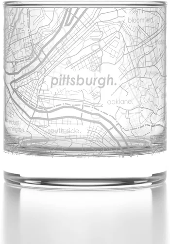 Vista 141 de Well Told Vaso de rocas grabado con mapa de Akron, Ohio, cristalería estilo antiguo (325ml, transparente) Vaso de bourbon grabado, regalos