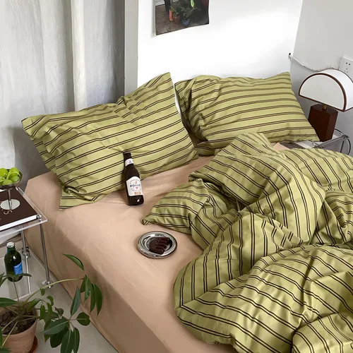 Vista 306 de mixinni Juego de funda de edredón vintage a rayas, tamaño twin, juego de ropa de cama de 3 piezas, 100% algodón lavado, suave y transpirable, funda