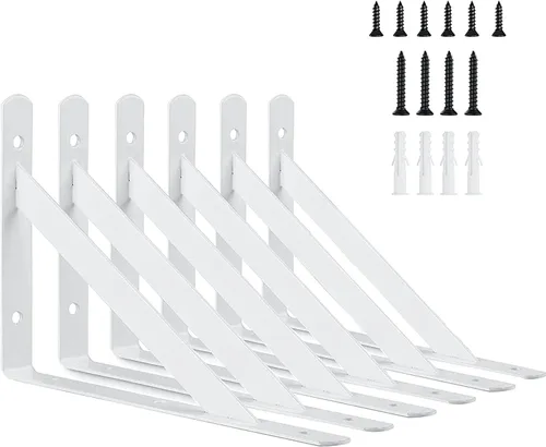 Vista 9 de Soportes de estante de 6 pulgadas, paquete de 6 soportes en L resistentes para estantes, soportes de metal triangulares de 90 grados para estantes