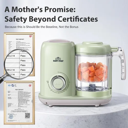 Vista 6 de Licuadora AMZBabyChef para fabricar alimentos para bebés: vaporizador 4 en Verde
