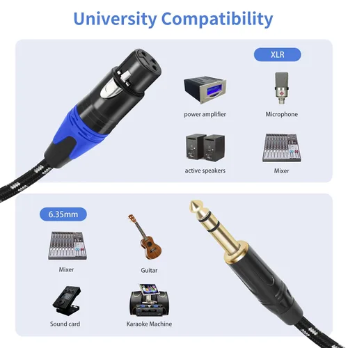 Vista 2 de Cable XLR de 1/4 de pulgada a XLR, trenzado de nailon resistente, enchufe chapado en oro, cable de conexión TRS equilibrado de 1/4 pulgadas a XLR