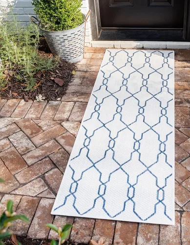 Vista 24 de Unique Loom Outdoor Trellis Collection - Alfombra de área con diseño de enrejado (2 x 6 pies 1 pulgada, azul/marfil)